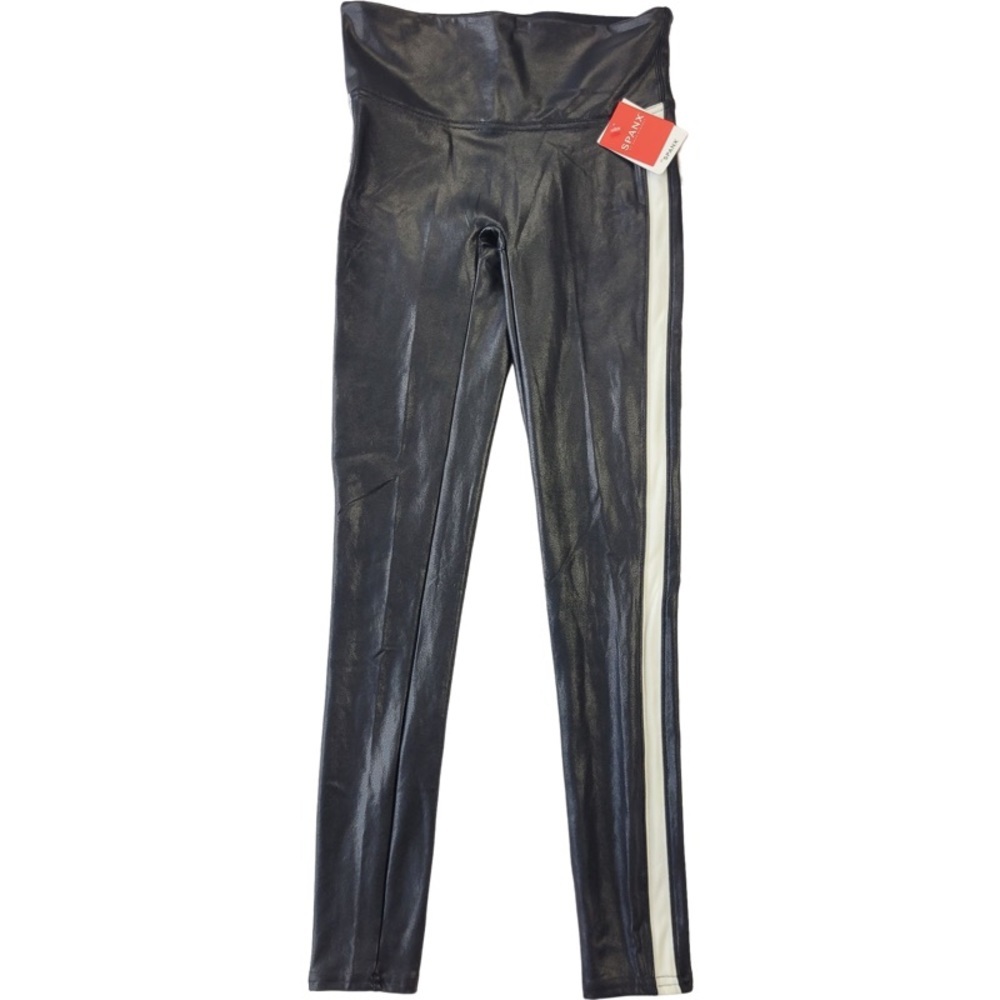 NWT SPANX Faux Leather Black with white Side Stripe Leggings Size S - Picture 13 of 14